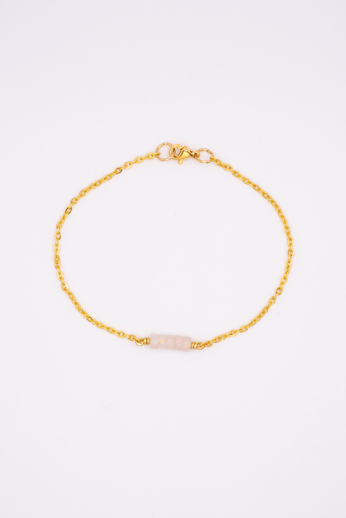 Rose Quartz Bar Chain Bracelet - Gold