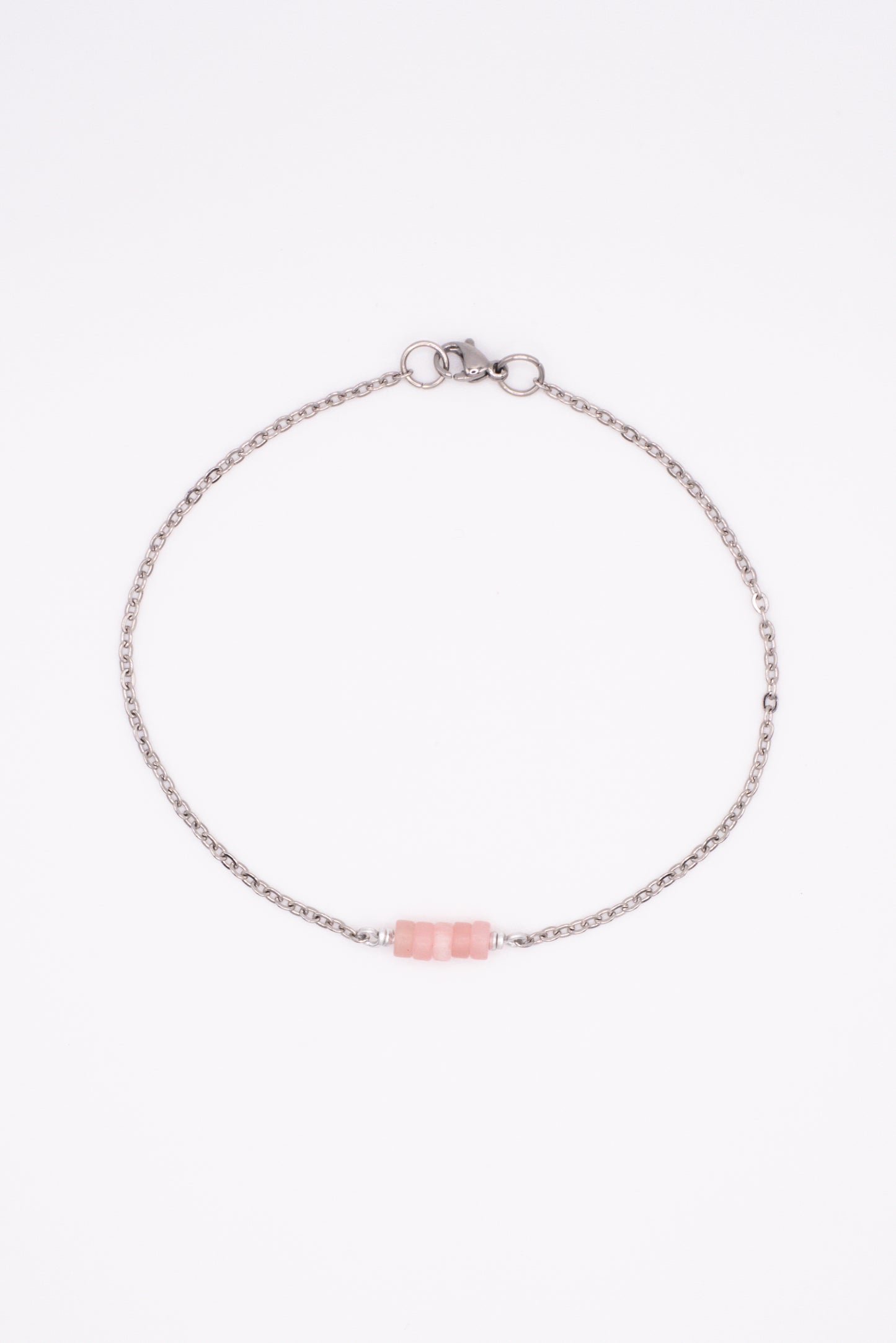 Rose Quartz Bar Chain Bracelet - Silver