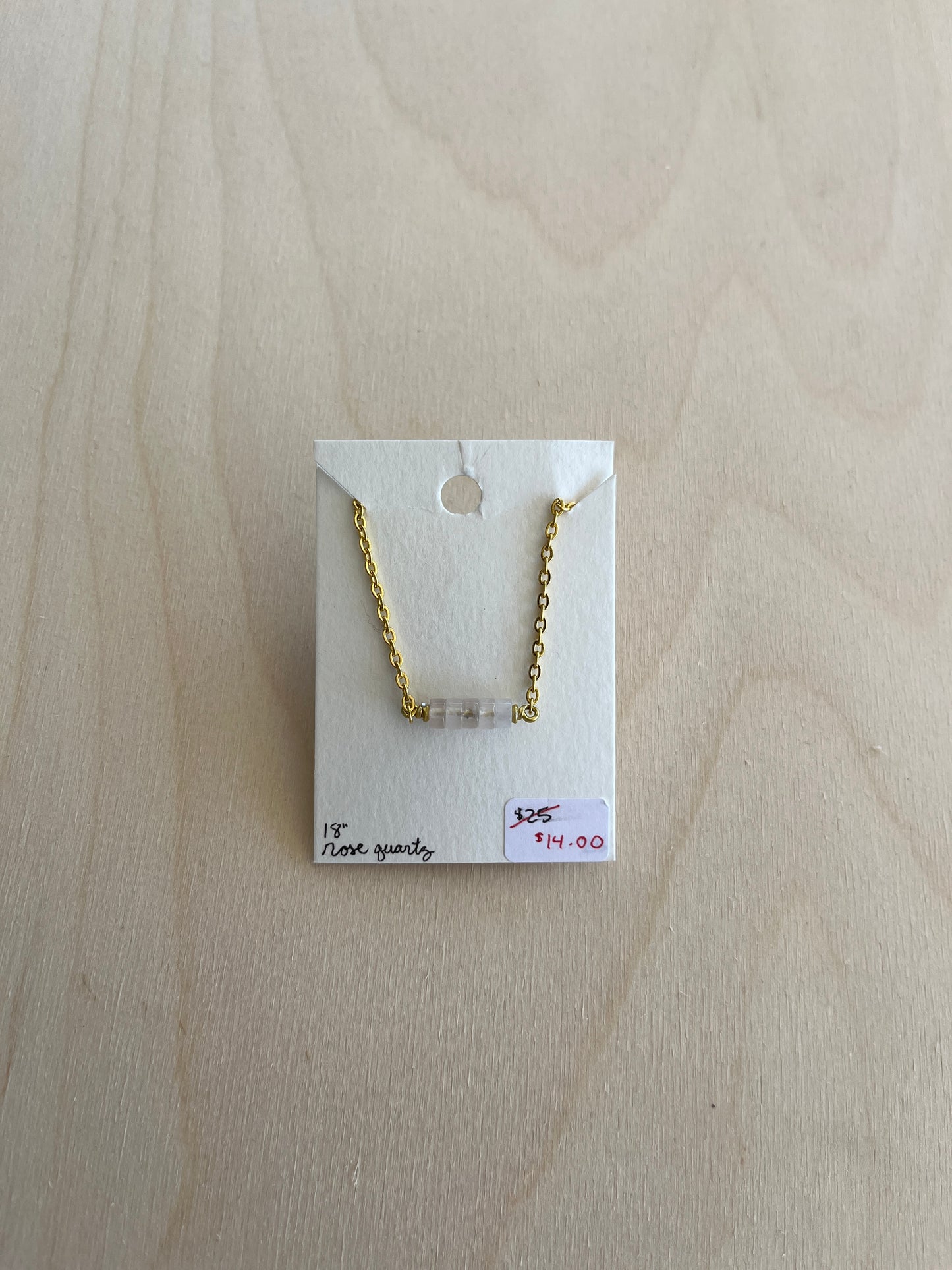 Rose Quartz Bar Chain Necklace - Gold