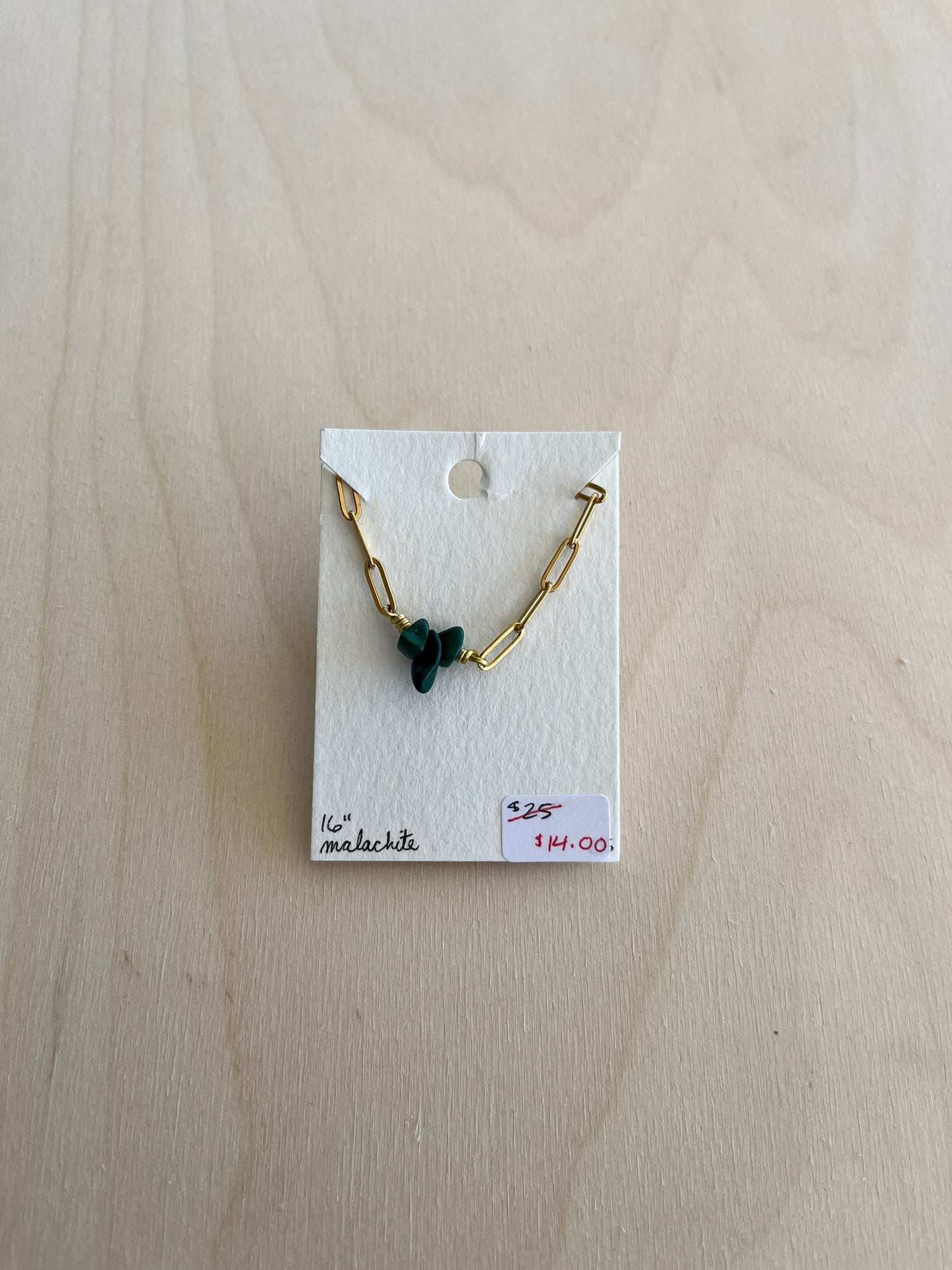 Malachite Paperclip Necklace - Gold