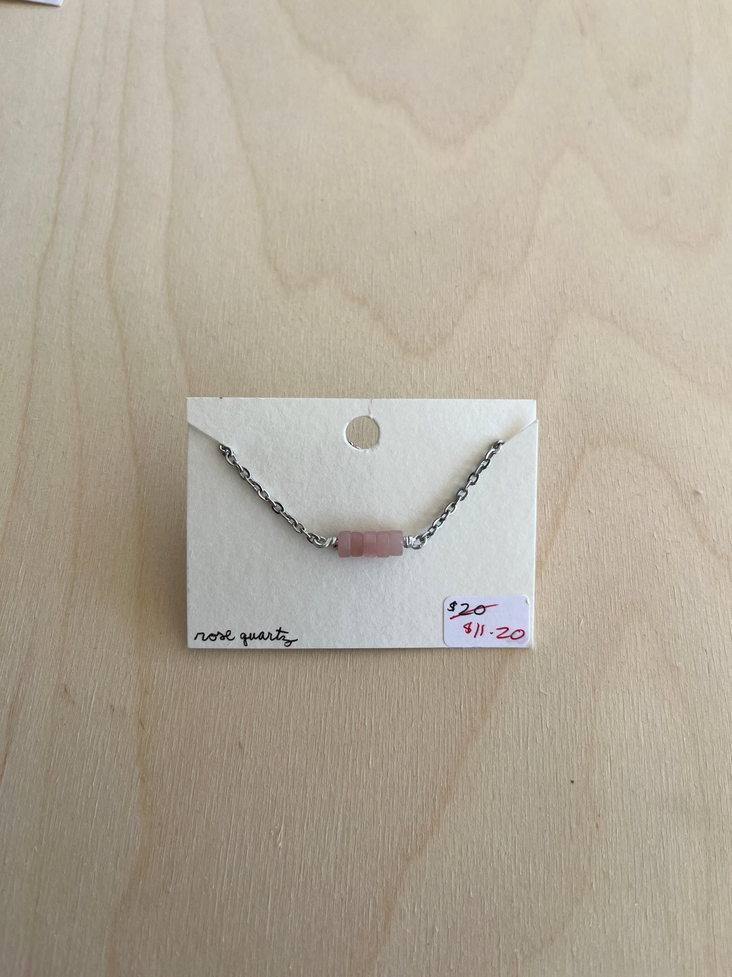 Rose Quartz Bar Chain Bracelet - Silver