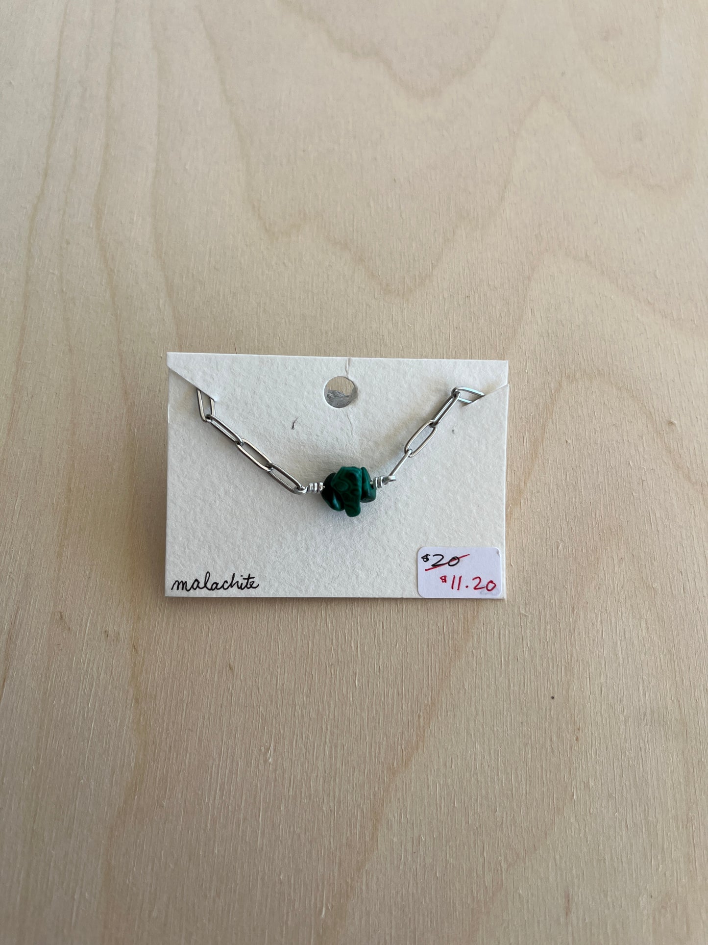 Malachite Paperclip Bracelet - Silver