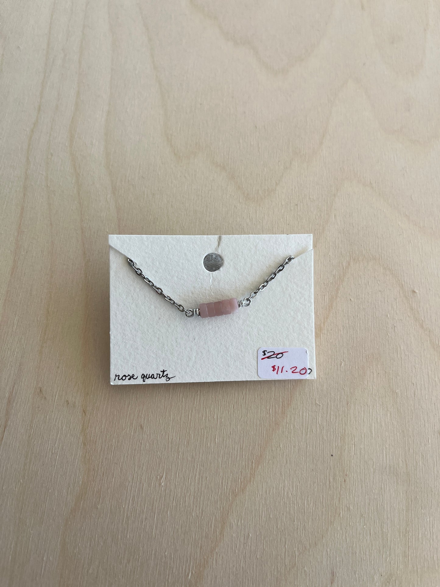 Rose Quartz Bar Chain Bracelet - Silver