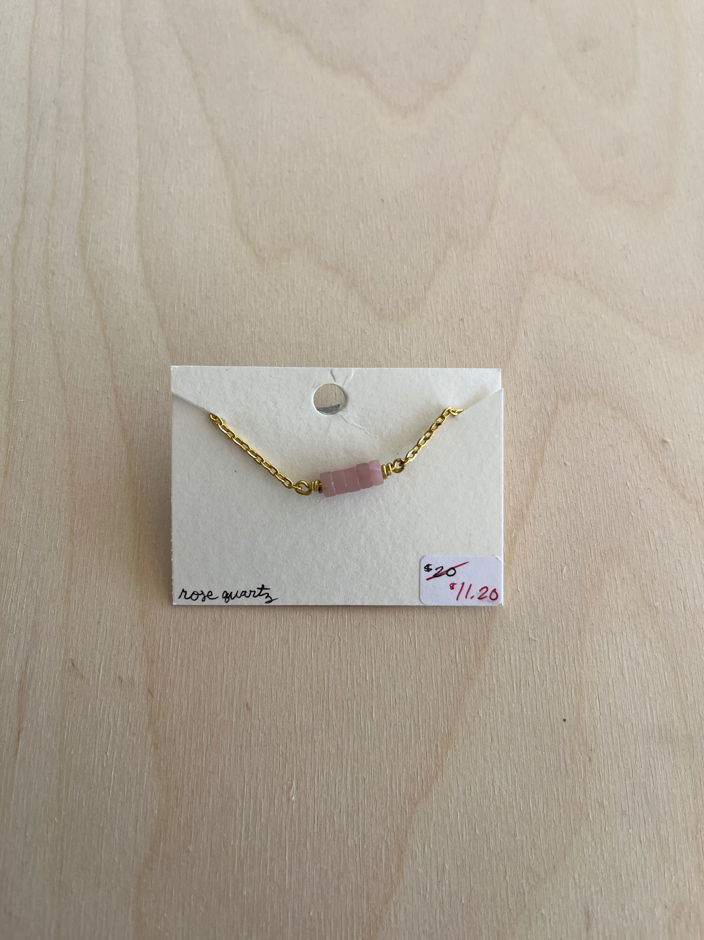 Rose Quartz Bar Chain Bracelet - Gold