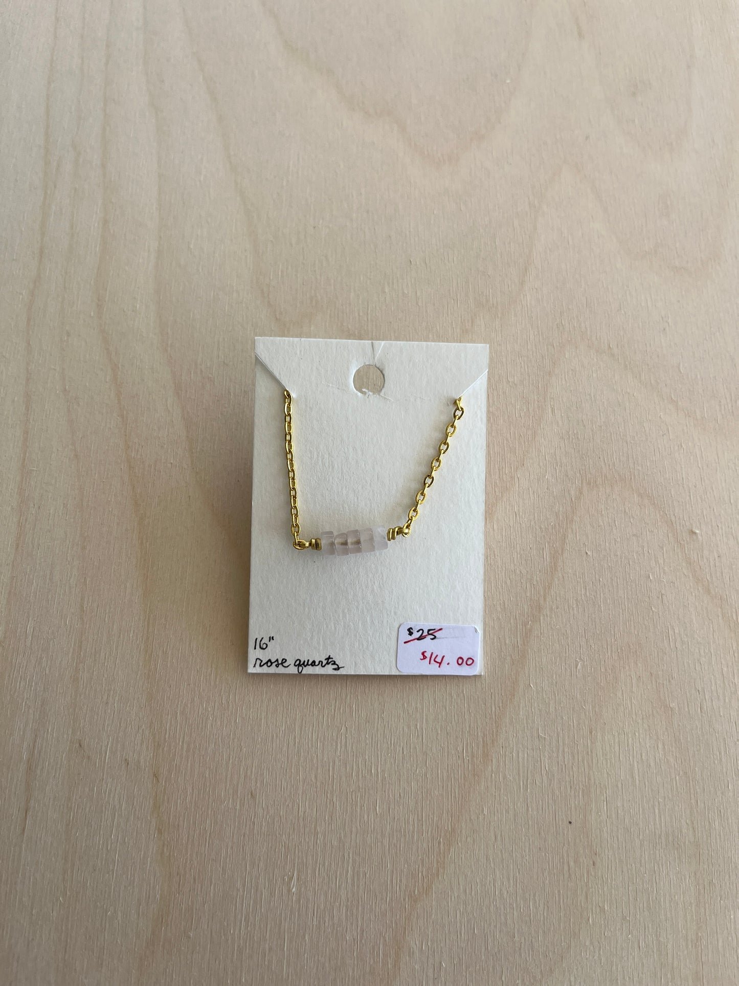Rose Quartz Bar Chain Necklace - Gold