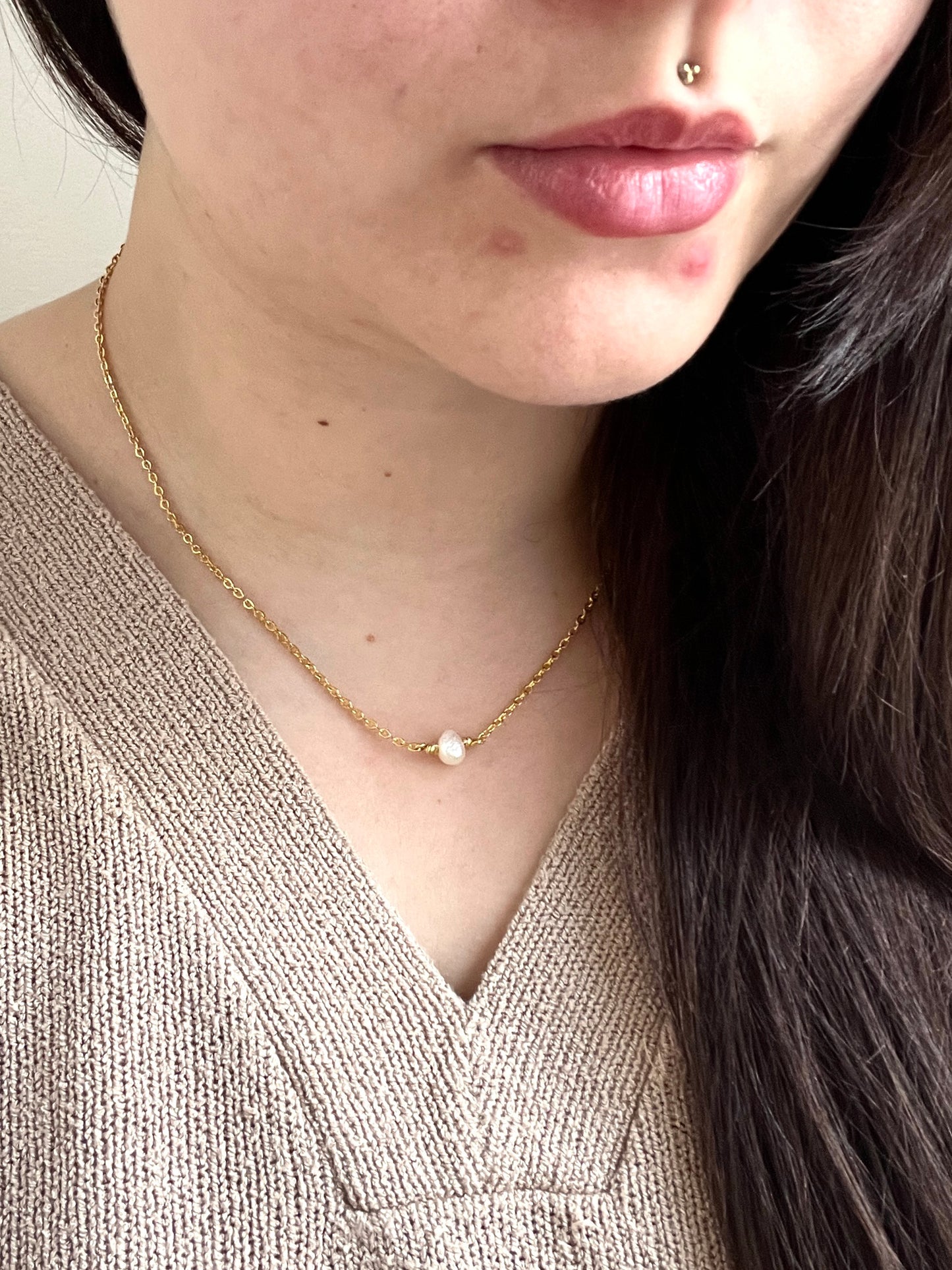 Freshwater Pearl Chain Necklace - Gold
