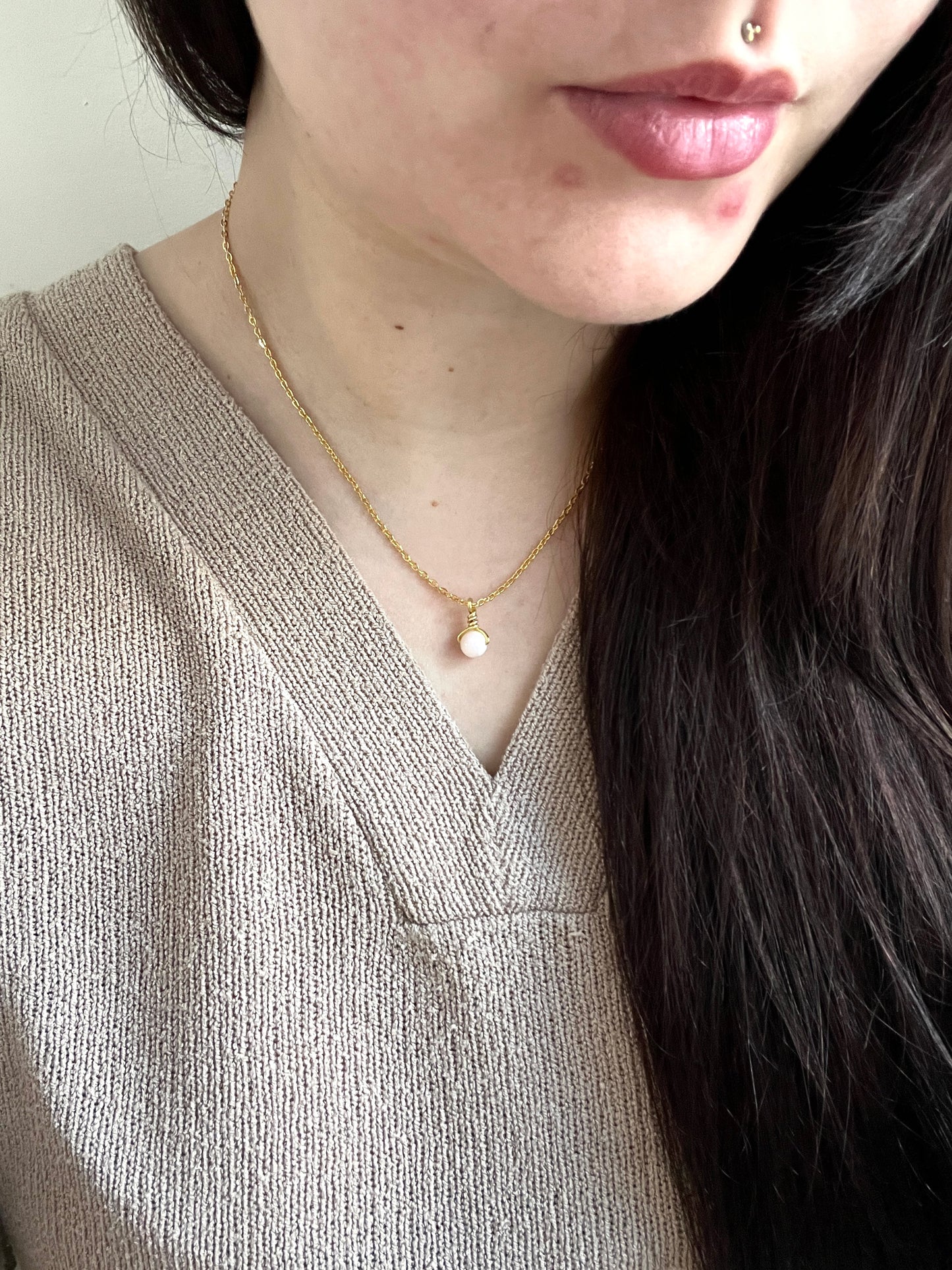 Mother of Pearl Drop Chain Necklace - Gold