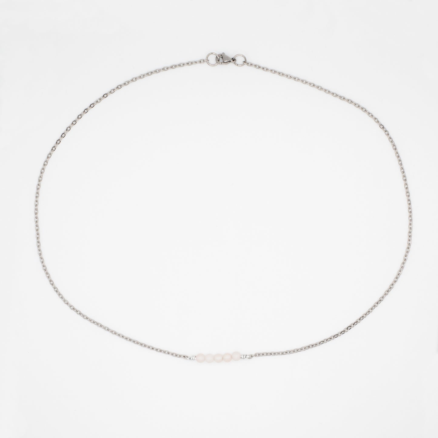 Rose Quartz Round Chain Necklace - Silver