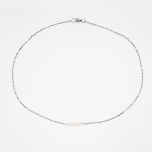 Rose Quartz Round Chain Necklace - Silver