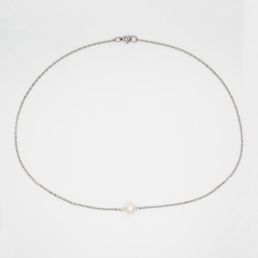 Freshwater Pearl Chain Necklace - Silver