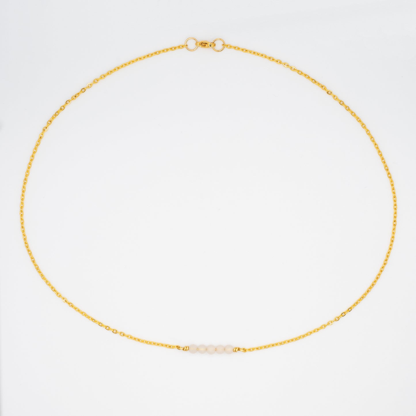 Rose Quartz Round Chain Necklace - Gold