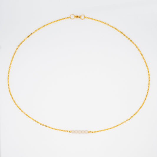 Rose Quartz Round Chain Necklace - Gold