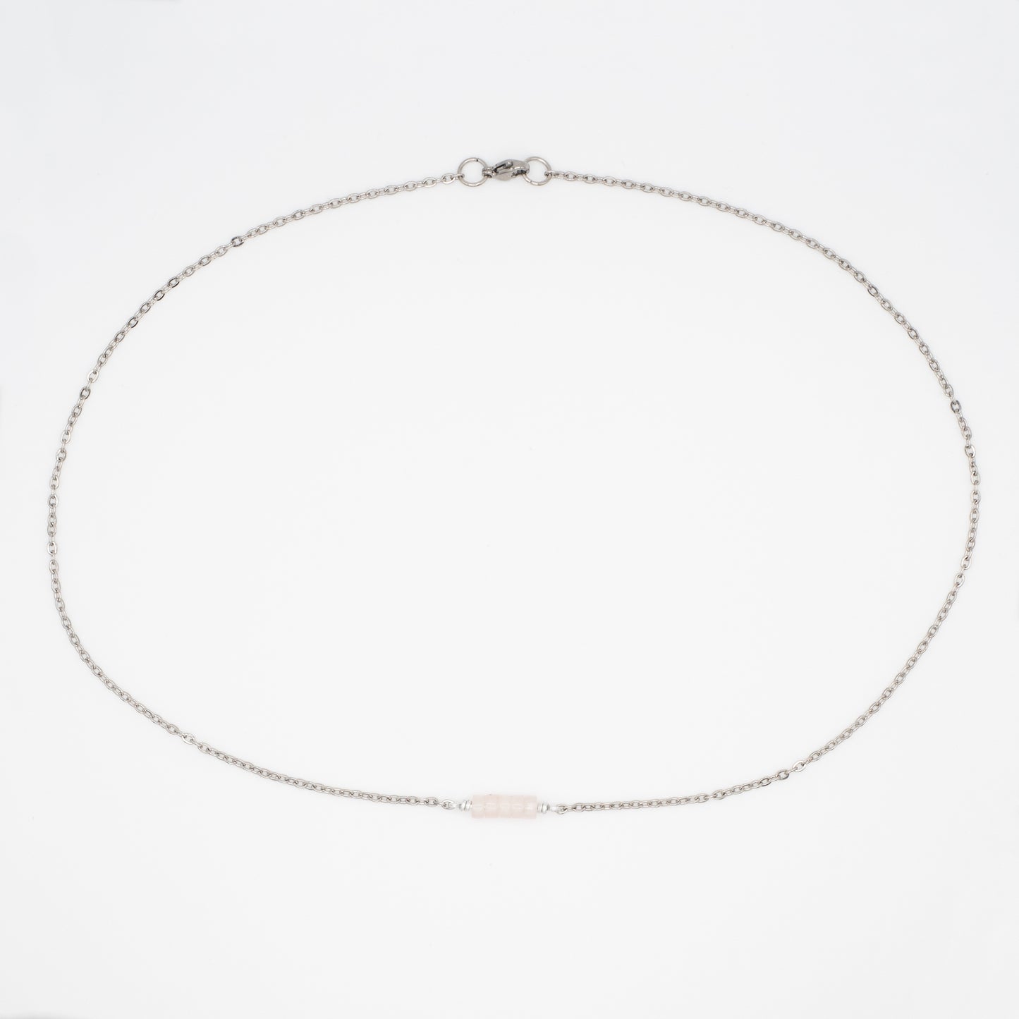 Rose Quartz Bar Chain Necklace - Silver