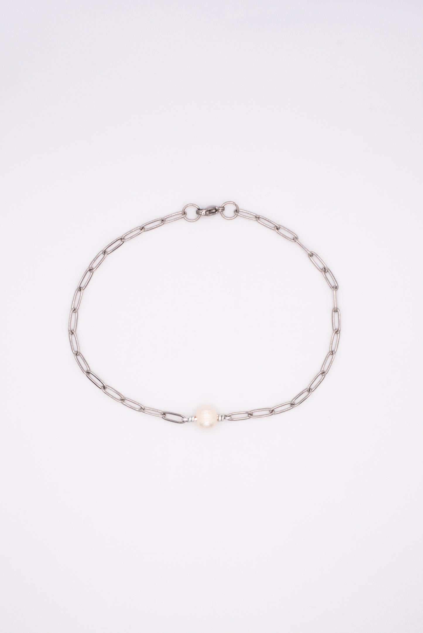 Freshwater Pearl Paperclip Bracelet - Silver