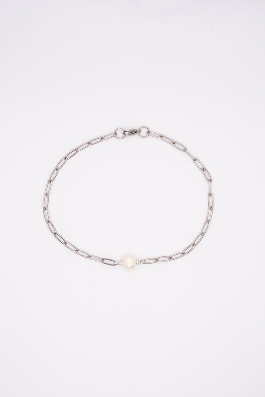 Freshwater Pearl Paperclip Bracelet - Silver