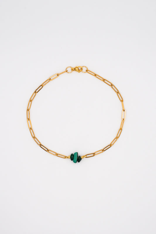 Malachite Paperclip Necklace - Gold