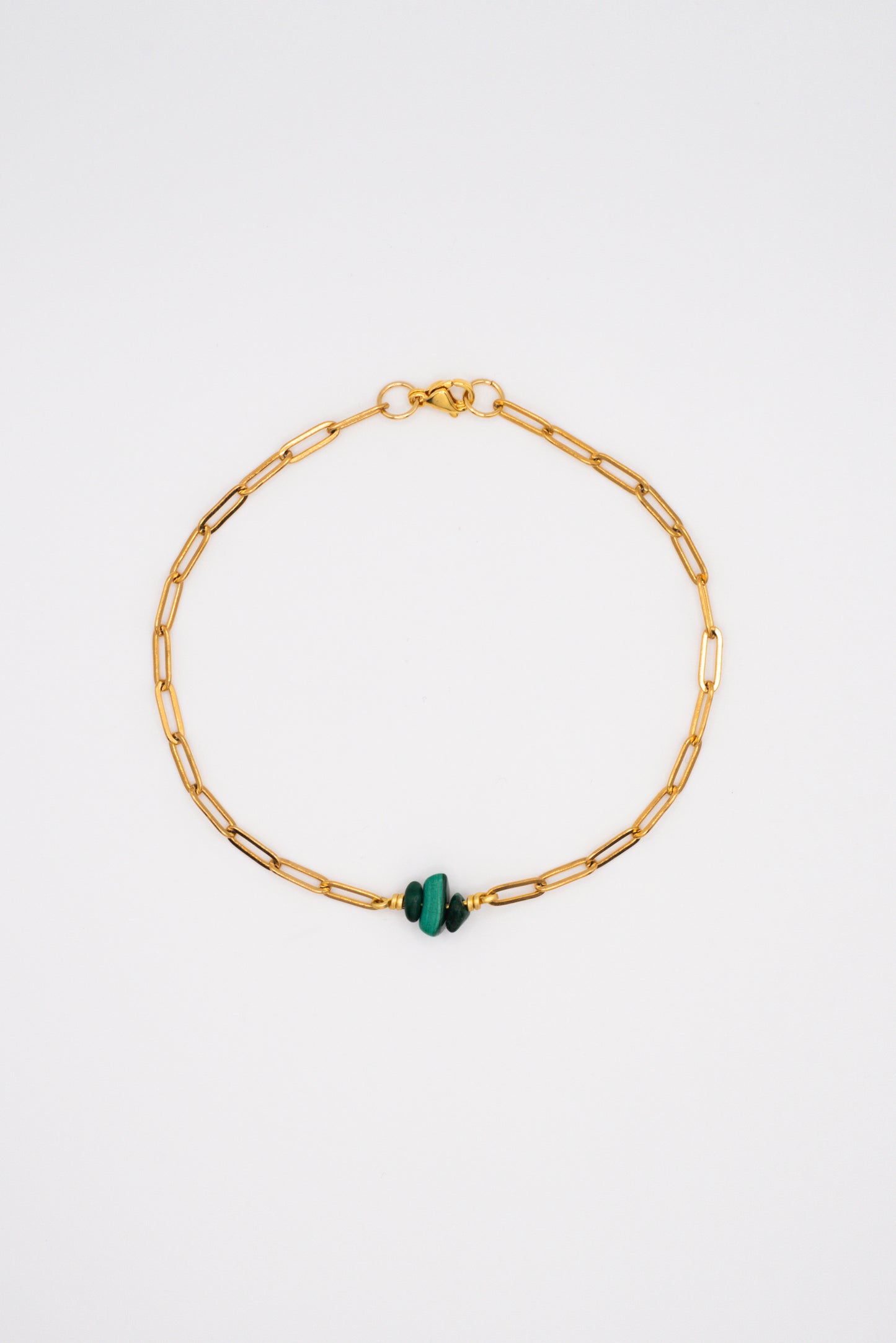 Malachite Paperclip Bracelet - Gold