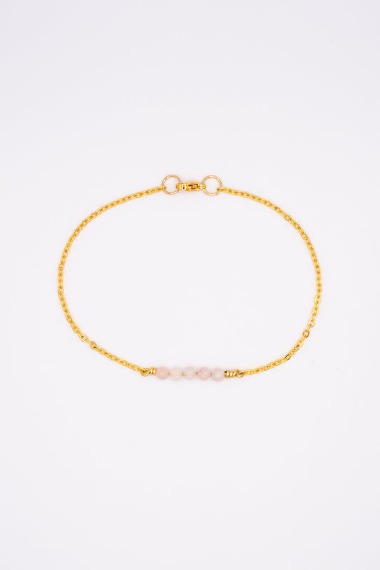 Rose Quartz Round Chain Bracelet - Gold