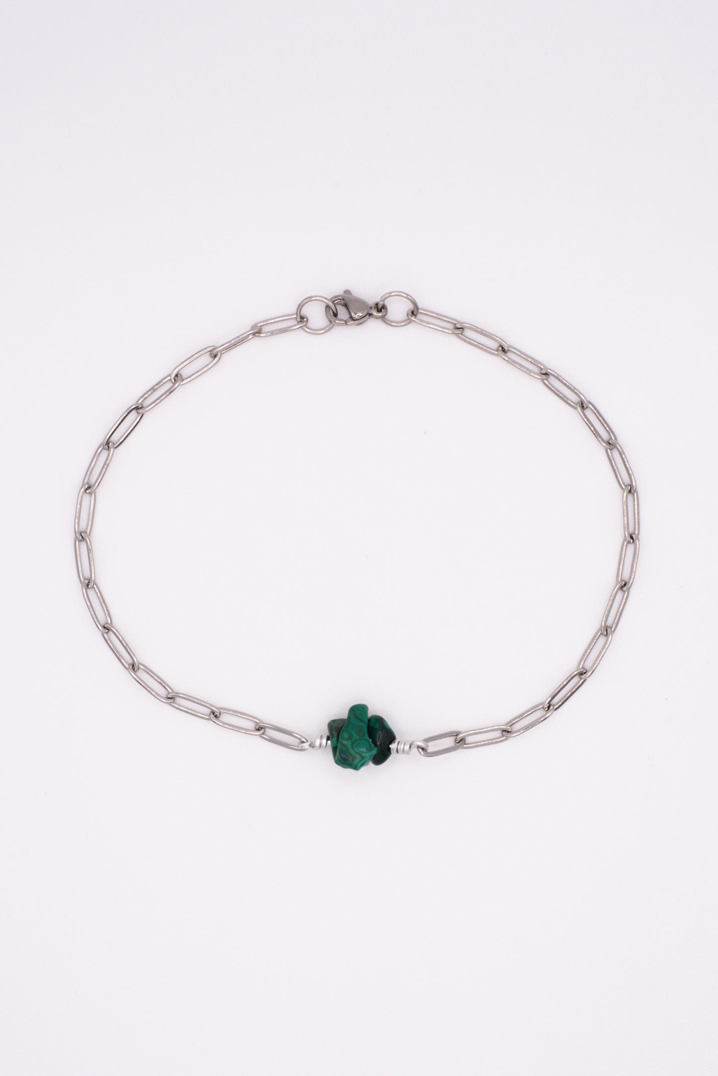 Malachite Paperclip Bracelet - Silver