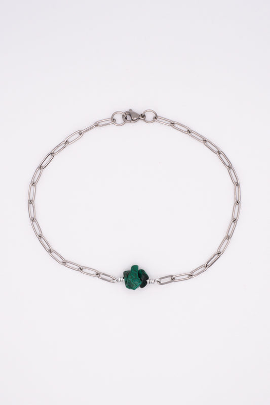 Malachite Paperclip Bracelet - Silver