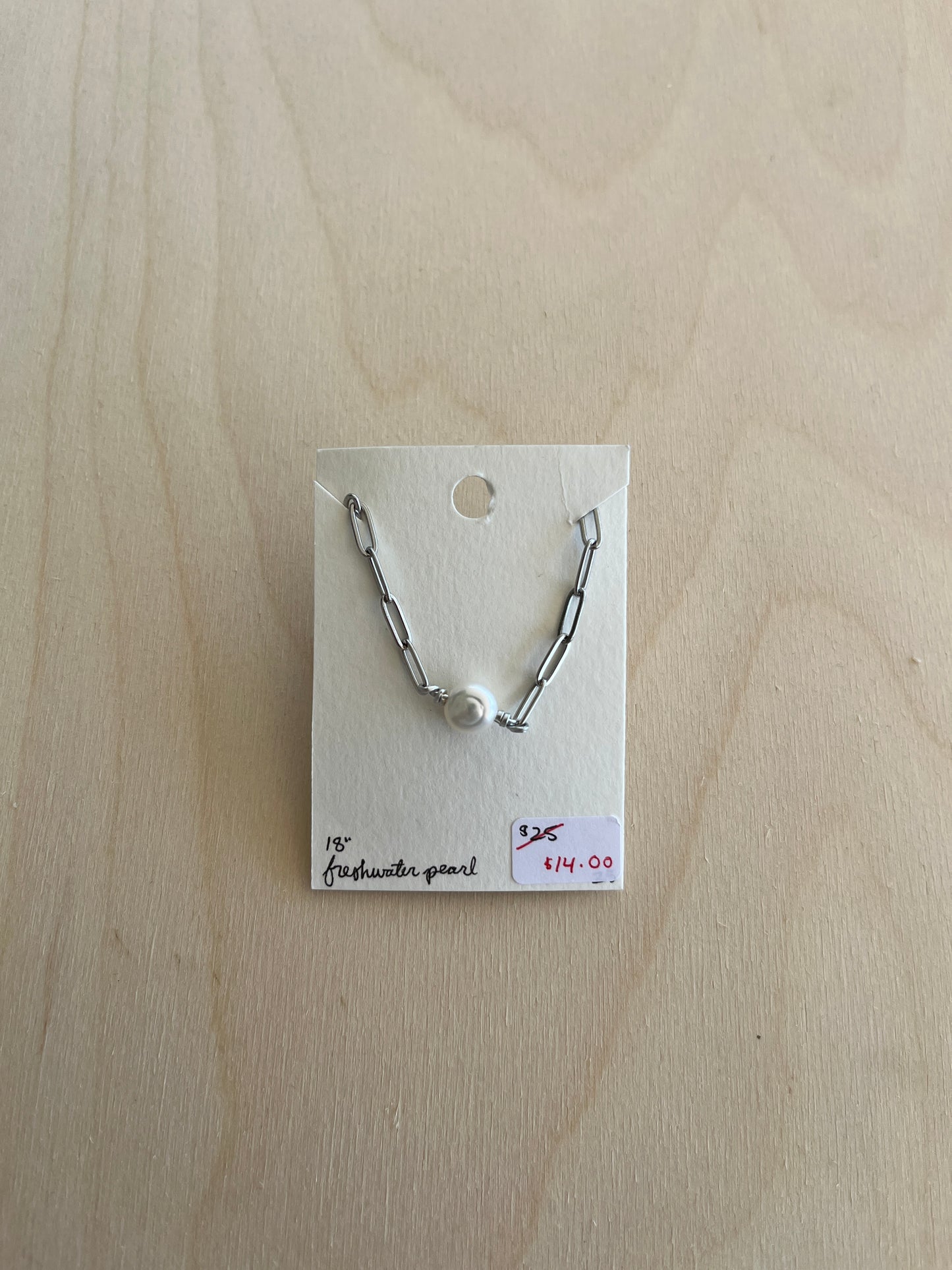 Freshwater Pearl Paperclip Necklace - Silver
