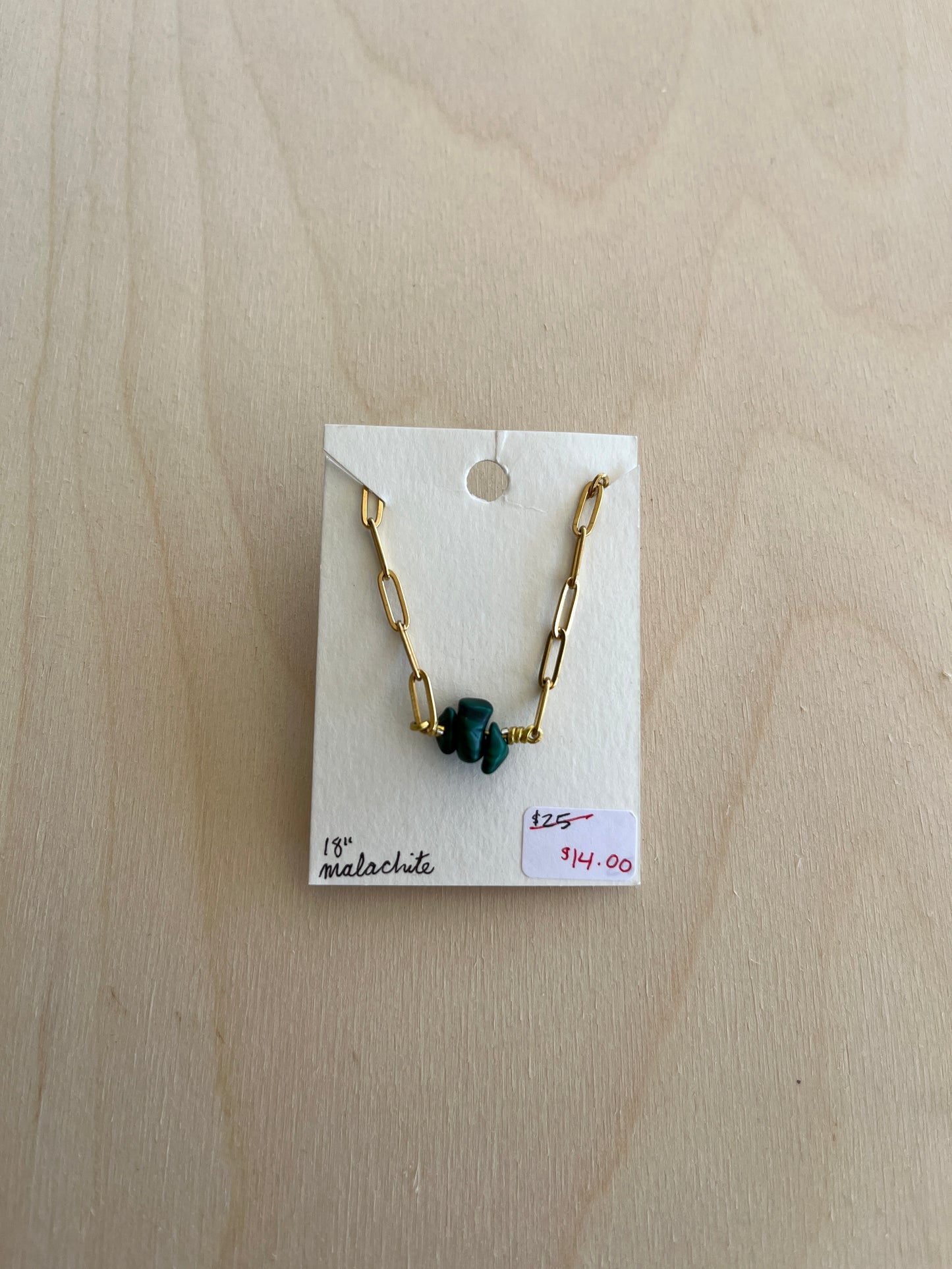 Malachite Paperclip Necklace - Gold
