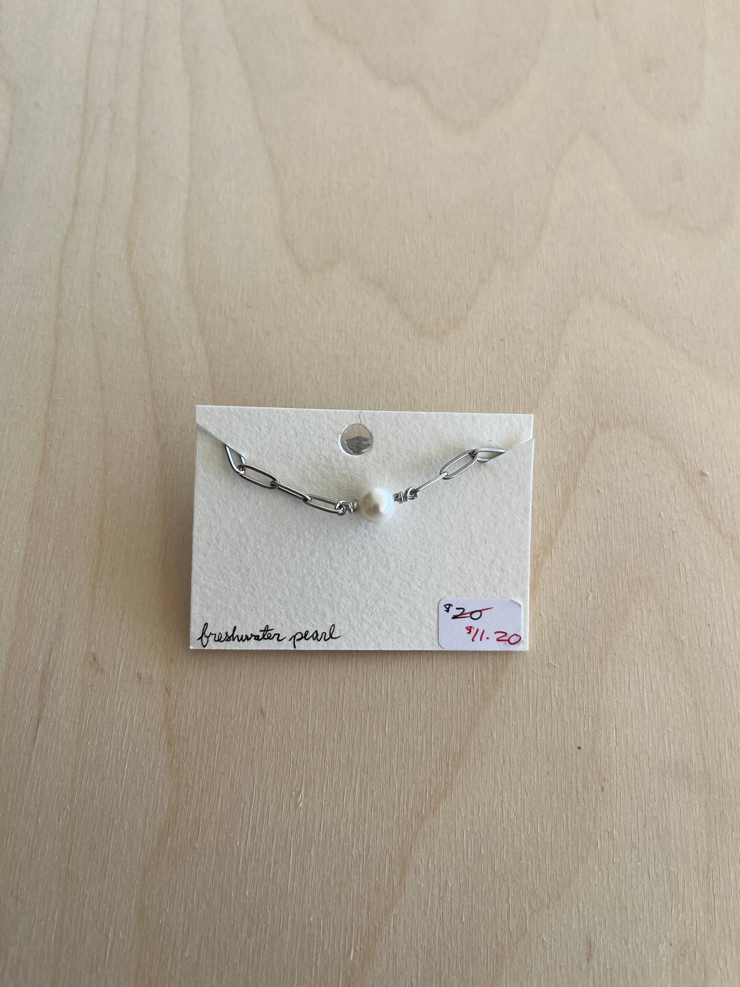 Freshwater Pearl Paperclip Bracelet - Silver