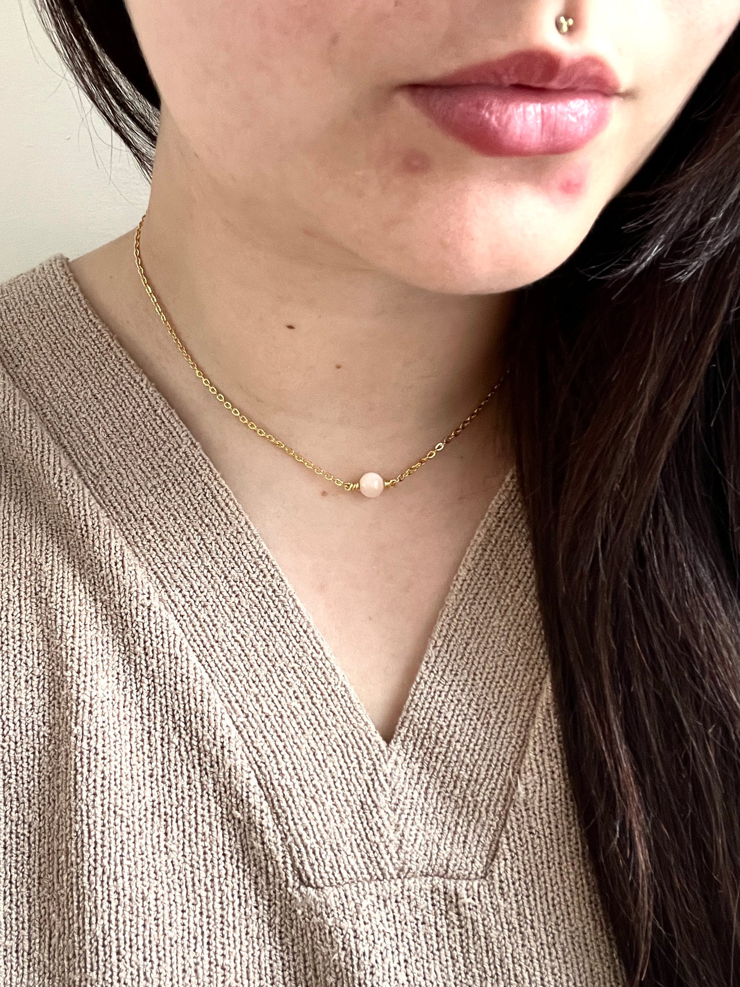 Mother of Pearl Chain Necklace - Gold