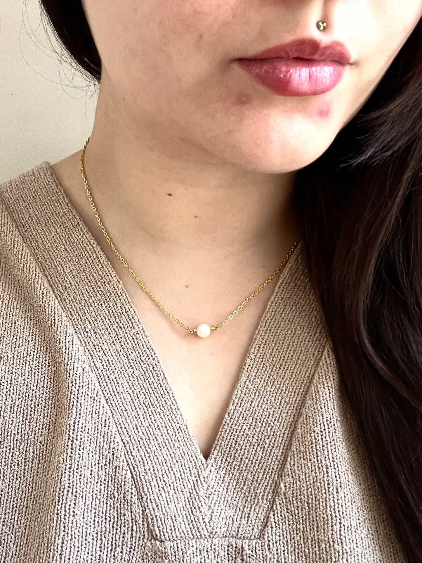 Mother of Pearl Chain Necklace - Gold