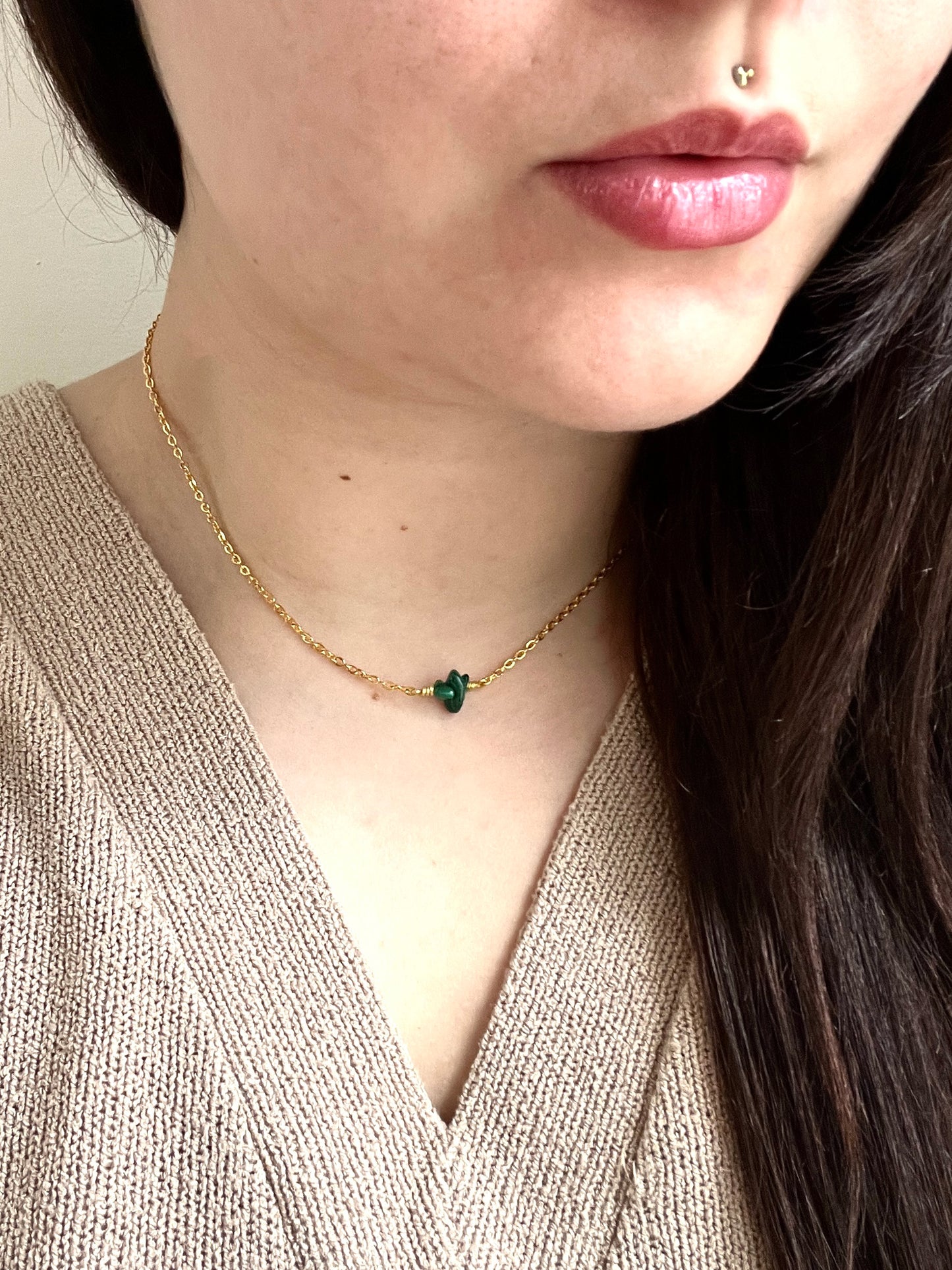 Malachite Chain Necklace - Gold