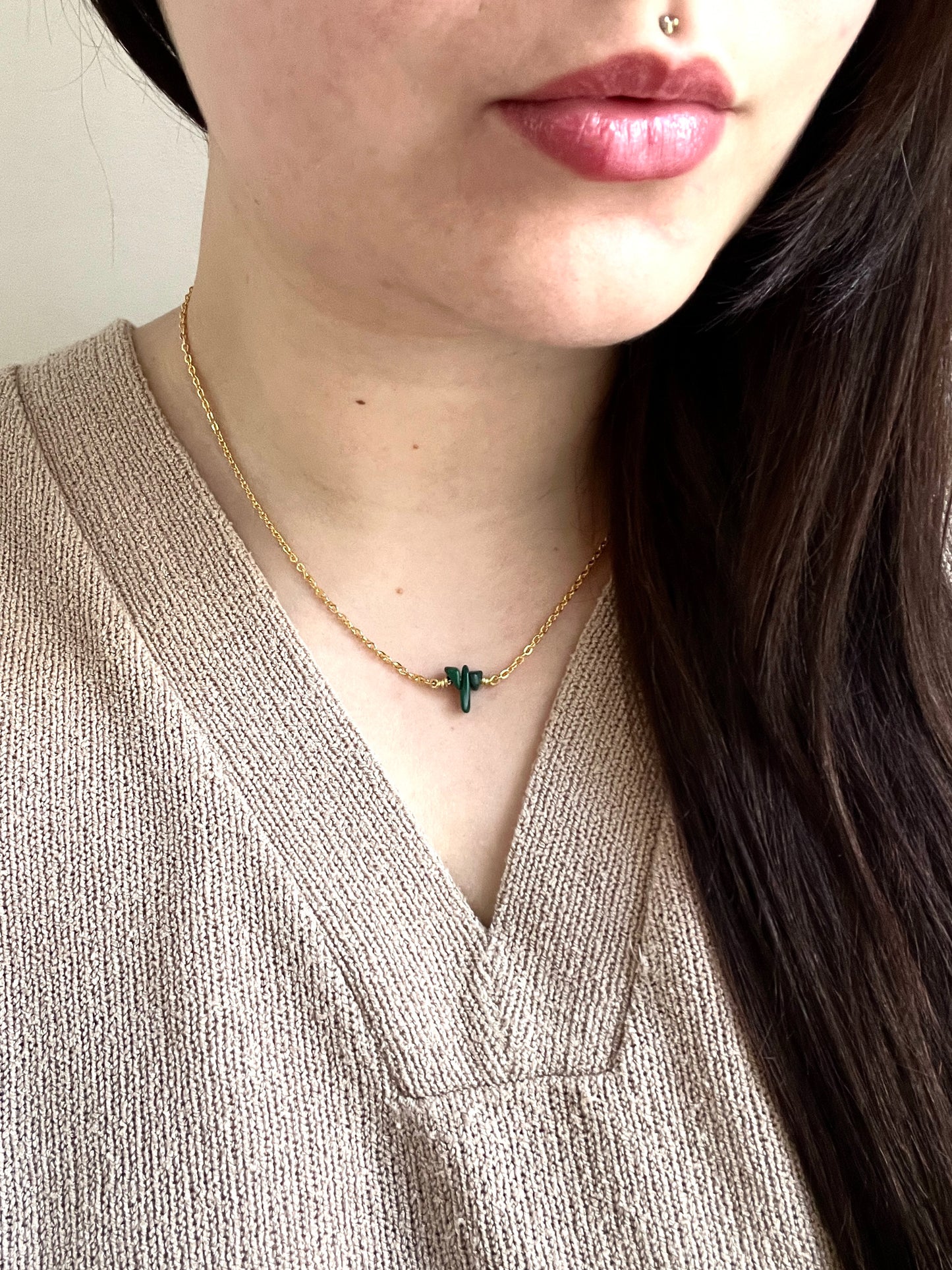 Malachite Chain Necklace - Gold