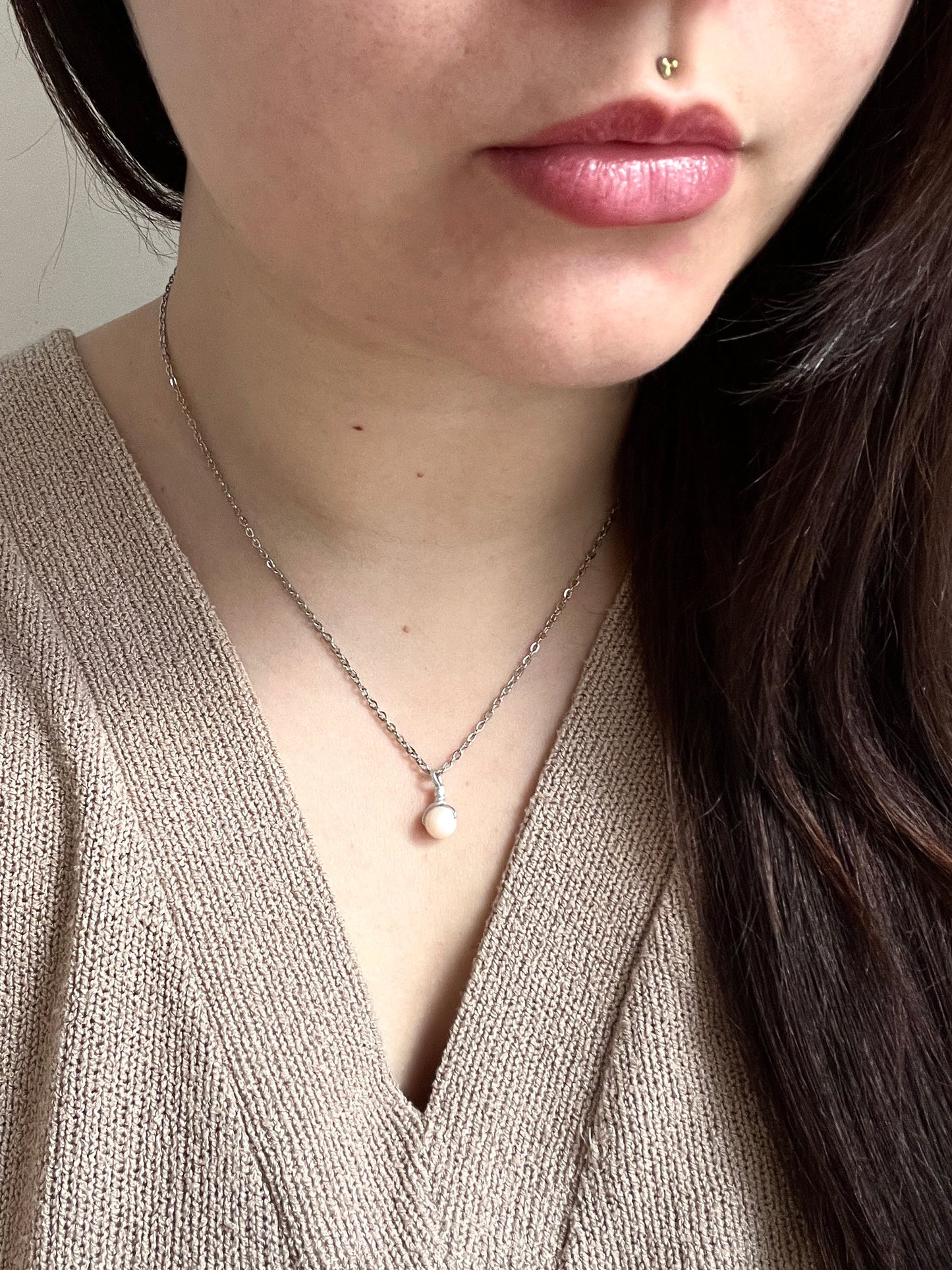 Mother of Pearl Drop Chain Necklace - Silver