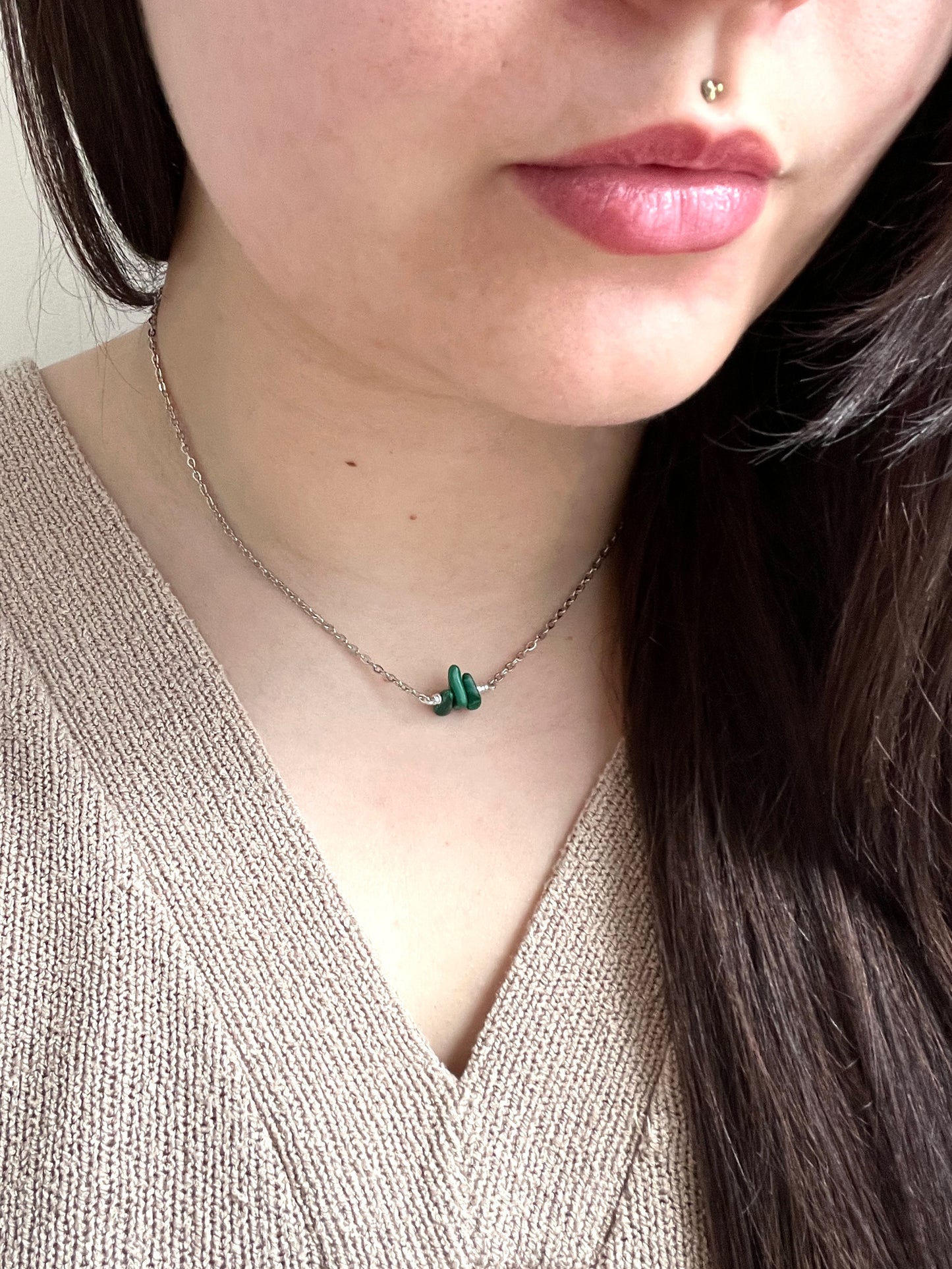 Malachite Chain Necklace - Silver