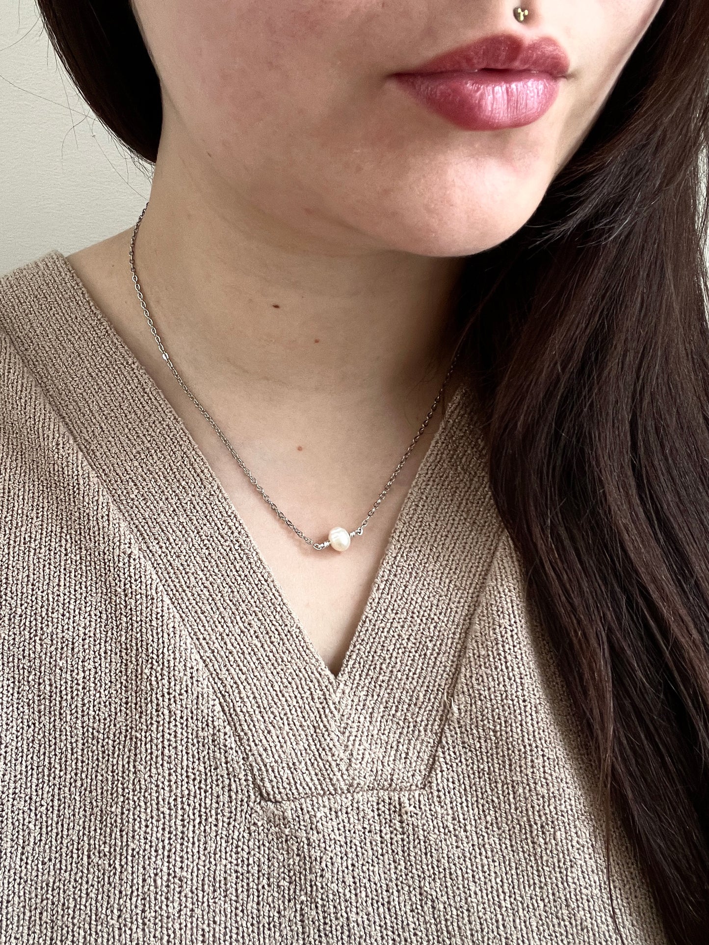 Freshwater Pearl Chain Necklace - Silver
