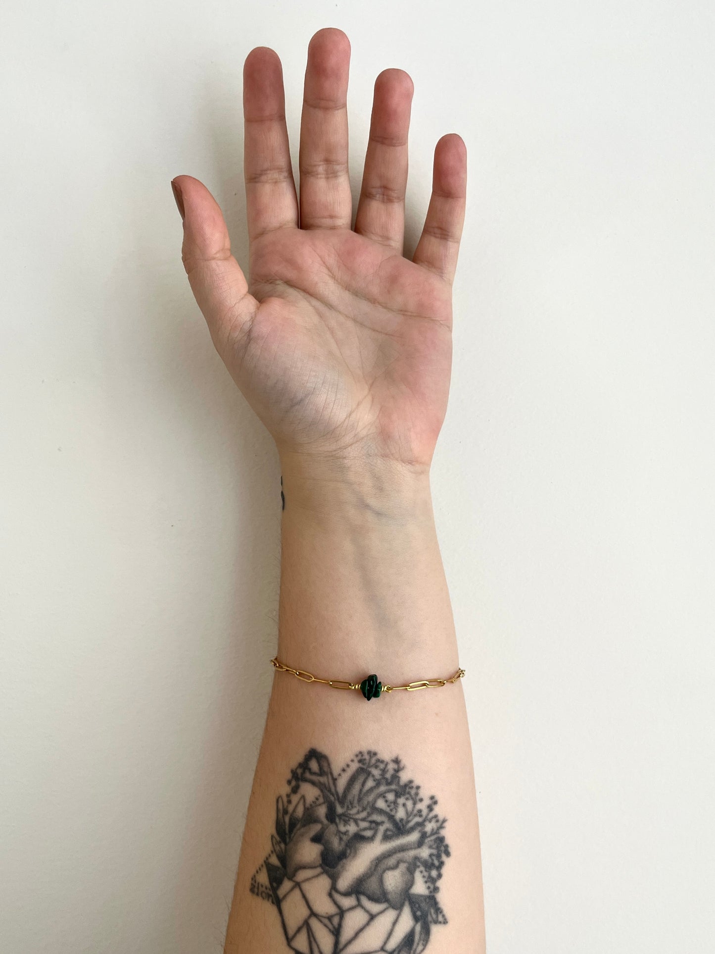 Malachite Paperclip Bracelet - Gold
