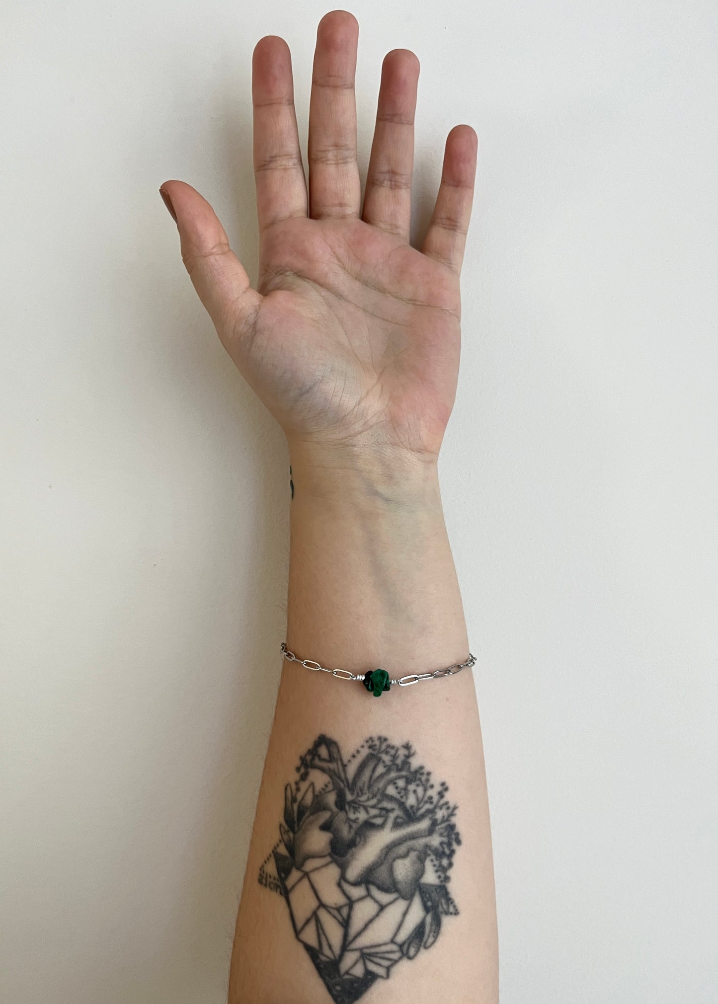Malachite Paperclip Bracelet - Silver